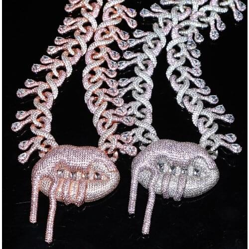 Free express shipping luxury big hip hop bling women chain 5A white pink cz infinity chain lip pendant choker necklace