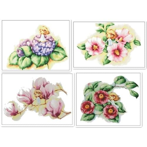 Flowers and kids Cross Stitch Kits Counted Needlework Embroidery Crafts 14ct Unprinted DIY Arts Handmade Home Decor