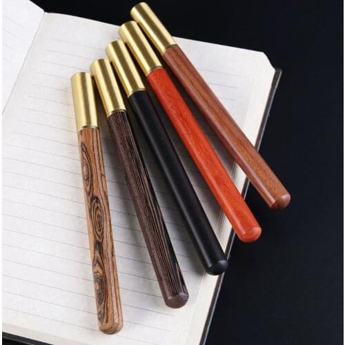 Wood Brass Ballpoint Pen 0.5mm Black Ink Roller Ball Pens Signature Fine Writing Tool Stationery Student Gift
