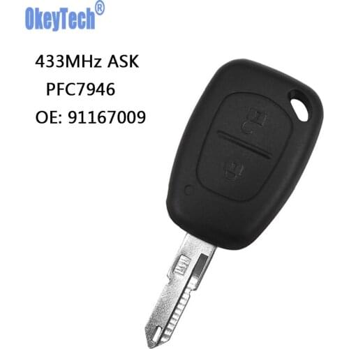 OkeyTech Remote Key PFC7946 Chip 433MHz 2 Buttons for Renault Vauxhall Nissan Kangoo Movano Traffic Primastar 2003 2004 2011