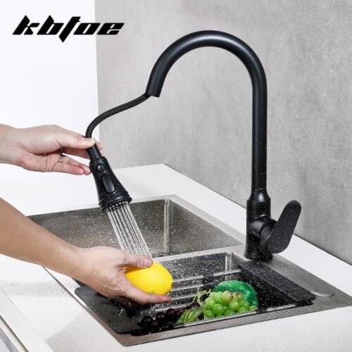 Chrome Matte Black Kitchen Faucet Single Hole Pull Out Spout Sink Mixer Tap 360 Degree Rotation Hot Cold Water Sprayer Mixer Tap