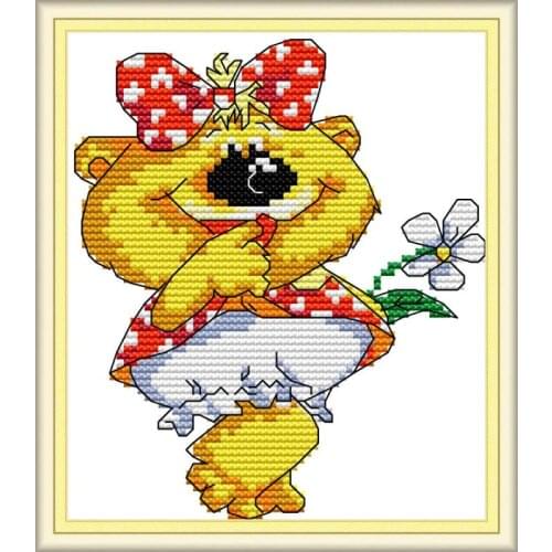 Joy Sunday Little Bear Sister Cross Stitch Printed Paintings 11&14CT DIY Ecological Cotton Cross Stitch Kits Embroidery Kits