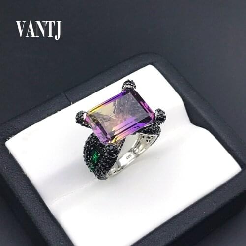 VANTJ New Design Natural Ametrine Rings Sterling 925 Silver Gemstone Fine Jewelry For Women Lady Party Wedding Gift with Box