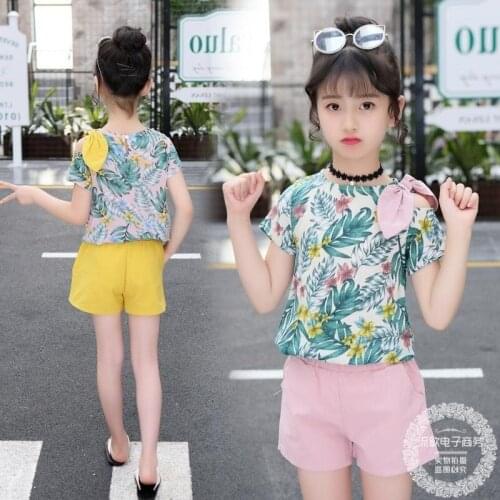 12 Girls Suit 11 Summer Fashion Clothes 10 Girls Short 9 Kids Wear 8 Hole Shorts + T-shirt TWO-Piece 6 5 4 3 Years Old