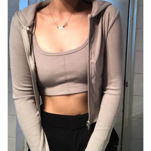 2021 autumn and winter suit elastic hooded long-sleeved four-color slim three-dimensional short cardigan jacket + tube top strap