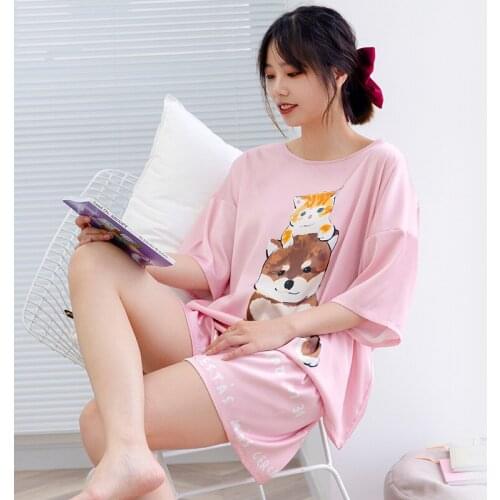 Summer Silk Satin Pajamas Women O Neck Short Sleeve and Shorts Sleepwear 2 Piece Set Casual Kawaii Home Nightwear Lingere Set