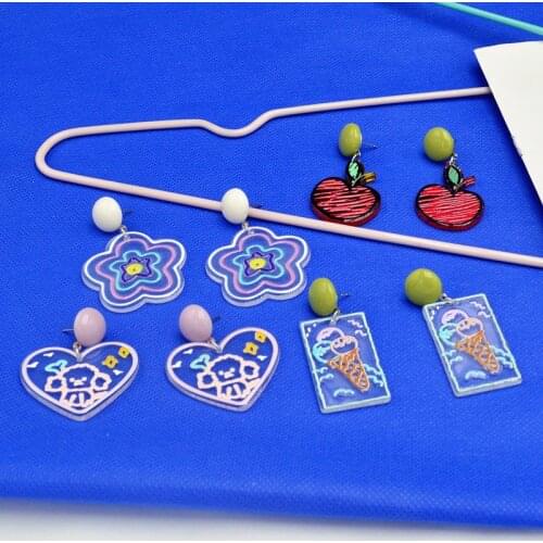 Summer Retro Color Acrylic Sheet Earrings Small Fresh Geometric Ice Cream Girl Dog Flower Earrings For Women Party Jewelry Gift