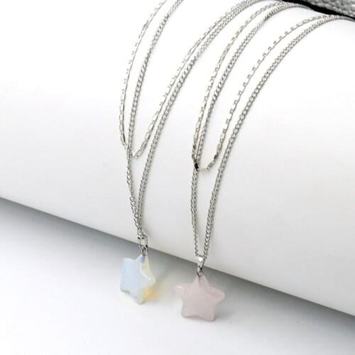 Fashion Simple Double Layer Star Pendant Necklace 4 ColorsWomens Natural Stone Pendants Charming Ladies Party Jewelry