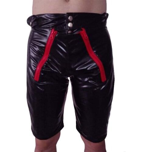 Mens Black Stage Performances Shorts Patent Leather Sexy Nightclub Stage Club Performance Pants