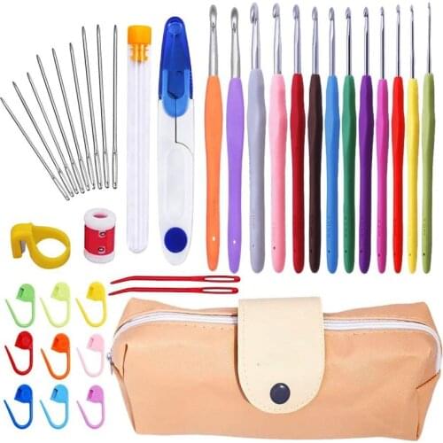 LMDZ Crochet Hook Set 2.0-10.0mm 13pcs Ergonomic Crochet Needles Colorful Soft Rubber Grip Needles With10 Knitting Needle Marks