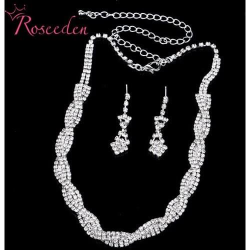 Noble Women Jewelry Set Bridal Wedding Twisted Rhinestone Necklace Dangle Earrings se0t wholesale RE864