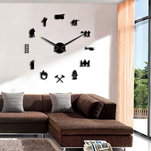 Fire Dept DIY Wall Clock Modern Design Classic Vinyl Wall Clocks Black Hollow 3D Decorative Watch Home Decor Silent