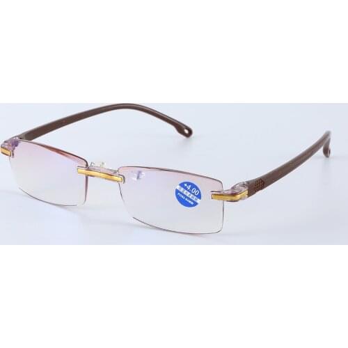 Eye Protection Rimless Diamond-cut Reading Glasses Anti-blue Light And Blue Film Integrated For Women Men +1---+4 Full Degree