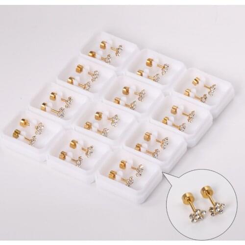 12 Pairs Flower Crystal Earrings 316L Stainless Steel Gold Silver Color Fashion Style Jewelry For Women/Girl Gift Jewelry