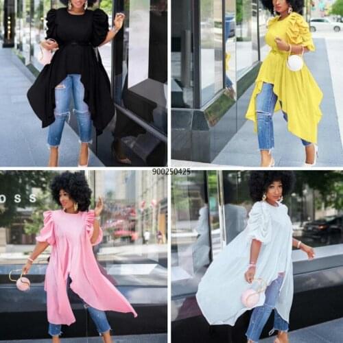 Autumn Clothing for Women 2021 New Arrival African Women O-neck Solid Color Long Shirts American Clothing African Clothes