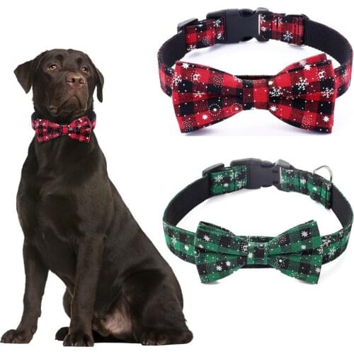 Bonzerpet Dog Collar with Buckle Adjustable Christmas Holidays Bow Neck Strap Cat Necklace Dog Grooming Accessories XS S M L