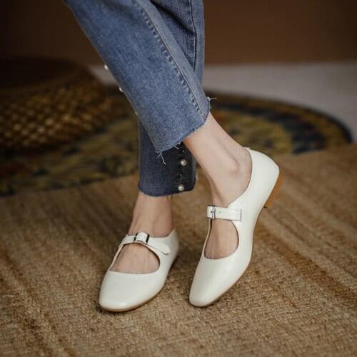 Osunlina New Basic Womans Flats Slip On 1cm Low Heels Square Toe Genuine Leather Buckle Comfortable Office Casual Lady Shoes