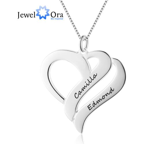 Heart Shape Personalized Engrave Name Necklace 925 Sterling Silver Necklaces & Pendants Gift For Her (JewelOra NE102378)