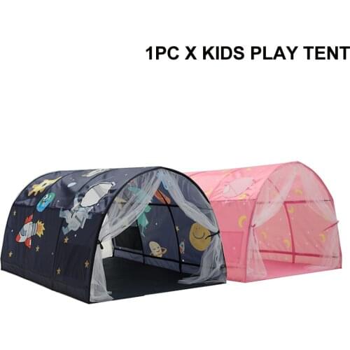 Boys Girls Cute Cartoon Bedroom Decor Camping Double Net Curtain Kids Play Tent Baby Toddlers With Top Window Folding Starry Sky