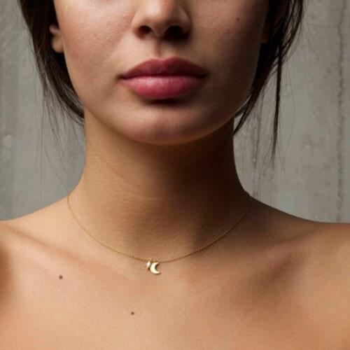Simple Newest fashion jewelry accessories moon shape with pearl chain choker necklace for couple lovers' N364