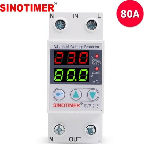 Home Usage Dual LED Display 40A 63A 80A Din Rail 230V Adjustable Voltage Surge Protector Relay with Limit Current Protection