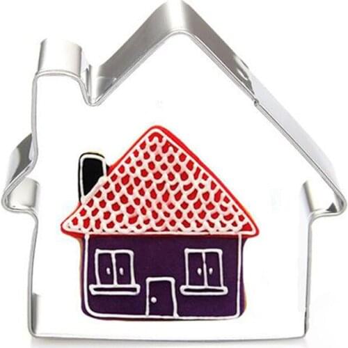 Christmas House Cookie Cutter Stainless Steel Biscuit Knife Baking Fruit Cut Kitchen Tools Embossing Printing