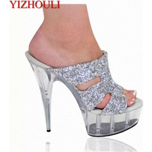 Women with the paragraph 15 cm glitter silver gree catwalk shows Appeal show sandals