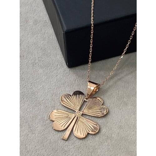 Silver Rose Plated Clover Necklace , 925 Sterling Silver