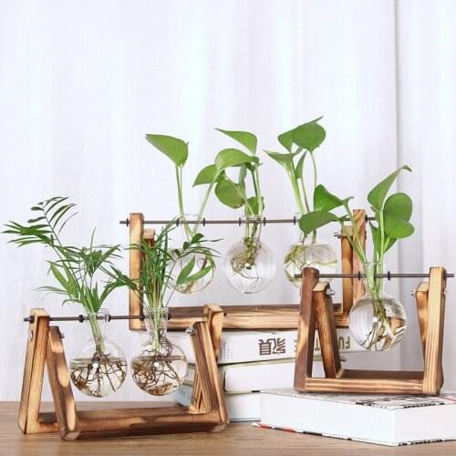 Creative Hydroponic Plant Flower Pot Transparent Wooden Vase Decoration Living Room Countertop Home Decorat Crafts Ornaments