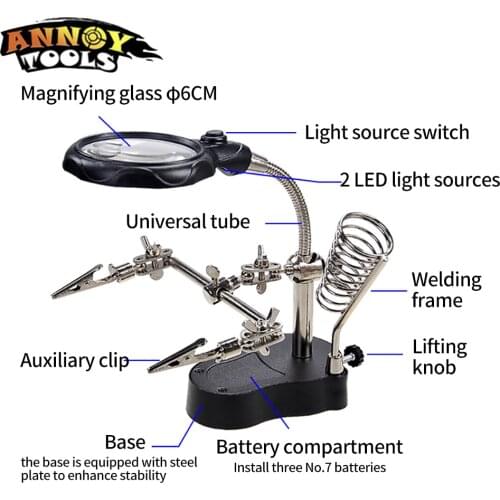 LED Light Auxiliary Clip Welding magnifying glass Desktop Magnifier 2.5X-5X Third Hand Soldering Stand Repair Tool