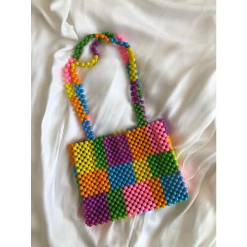 Womens Handbags Beaded Handmade Strap Mixed Color New Fashion High Quality Lined Long Handle Special Design Customized Lady Top