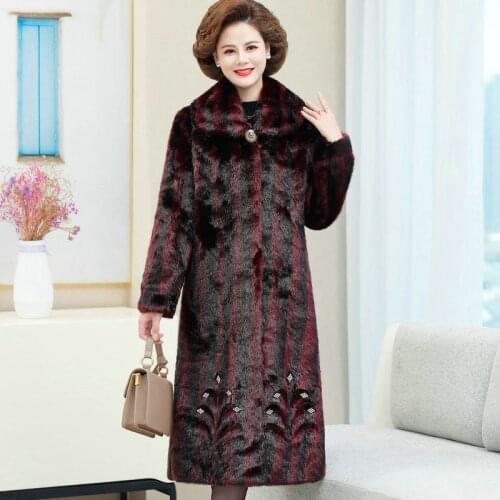 Women Winter Imitation Mink Coat New Middle-aged Mother Winter Thicken Plus Size Fur Outerwear Female Keep Warm Fur Jacket A480