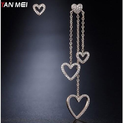YANMEI Statement Heart Rhinestone Dangle Earrings For Women Love Asymmetry Earring Elegant Cercei Jewelry Accessories YME9063
