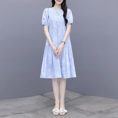 Mujer Vestidos 2020 Womens Summer Loose Temperament Casual Dress Women Bellflower Small Daisy Bubble Sleeve Dress Fashion Q61