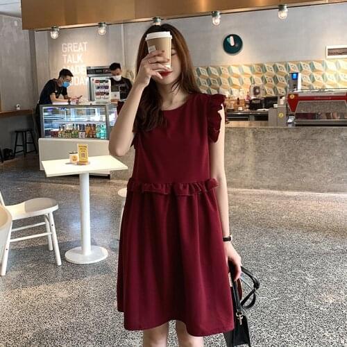 2021Summer New Japanese Korean Retro Red Loose High Waist Slim Casual All-match Women Sexy Sleeveless A-line Dress Free Shipping