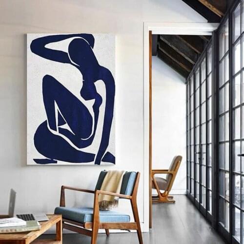 100%Hand Painted Modern Abstract Canvas Art Oil Painting Blue Nudes Posters Wall Picture For Living Room Home Decoration