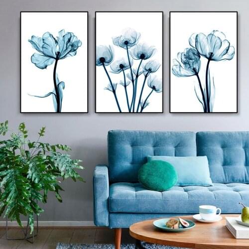 3 Pieces Blue Watercolor Flowers Posters Pictures Canvas Wall Art Decorative Prints Home Decor Paintings Living Room Decoration