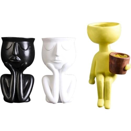 3pcs Resin Human Portrait Sculpture Flower Pot Vase Succulent Cactus Planter