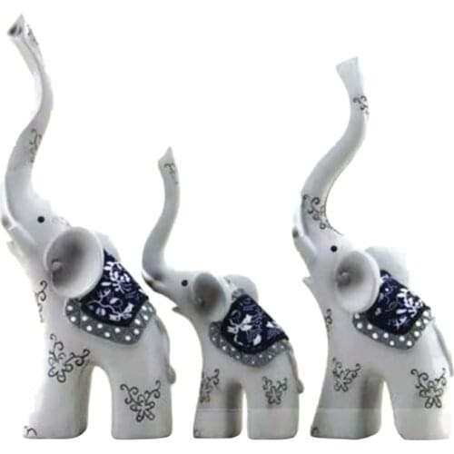 3 Pcs/Set S M L Elephant Figurines Resin Animal Sculptures Decorative Statues