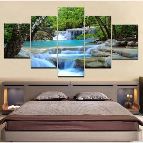 Canvas HD Prints Canvas Posters Home Decor 5 Pieces Natural Waterfall Paintings Wall Art Scenery Pictures Modular Living Room