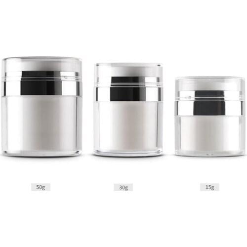 White Acrylic Vacuum Extrusion Cream Jar Fashion Sunscreen Cosmetic Containers Empty Acrylic Box 15 30 50g Travel Can 20pcs/lot