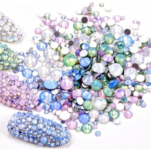 12 Sizes Opal Colors Non Hot Fix Rhinestones FlatBack Glitter Rhinestones Crystal Glass Strass For Nail Art Decoration B0955