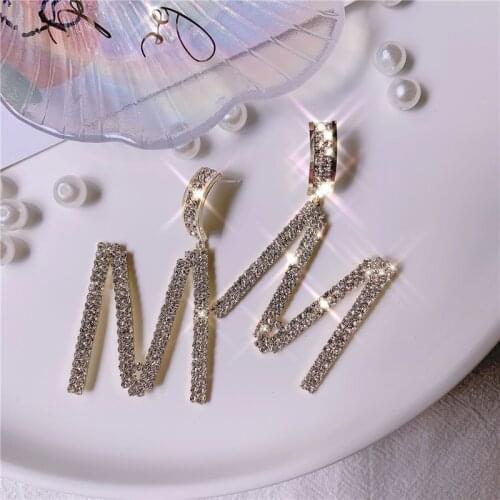 Rhinestone Letter M Boho Large Drop Earrings Gold Alphabet Earrings 2020 Long Wedding Earrings for Brides Crystal Party Jewelry