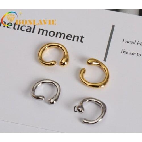 BONLAVIE Irregular Circle Opening Ear Clip Pierceless Style Metal Circle Earrings