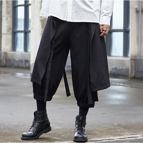 Personality fashion harem pants mens loose trousers Tassel strap stitching Skirt pants for men pantalon homme B460