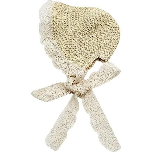 Baby straw hat girls beach hat baby shade fisherman hat lace summer casual cute cap for 2-8t wf