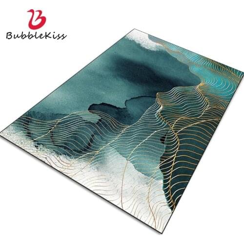 Bubble Kiss Carpets For Living Room Gold Line Decor Customize Rug Green Ink Pattern Home Bedroom Non-Slip Abstract Floor Mats