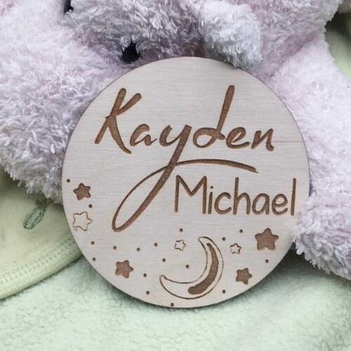 Moon And Stars Newborn Photo Prop, Personalized Engraved Birth Announcement Sign ,Newborn Girl Boy Keepsake Childs Name Ornamen