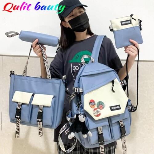 5-piece Fashion Womens Backpack Multi-pocket Waterproof Backpack for School Teenagers Girls Large Capacity School Bag Mochila