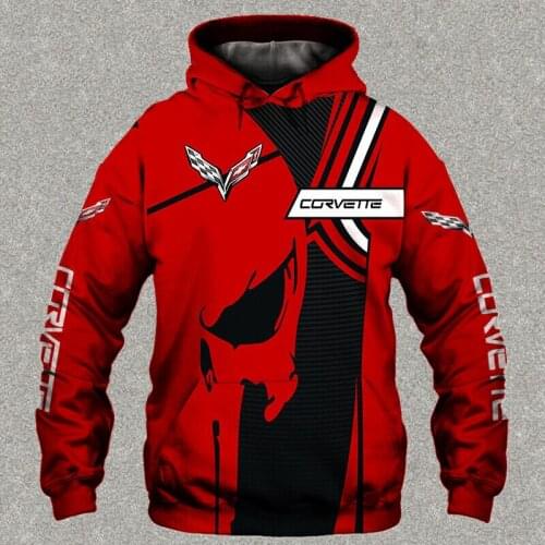 Fall Mens Corvette Logo Hoodie Jacket Oversized Sweatshirt 3D Skull Pattern Sportswear High Quality Pullover Hip Hop Top